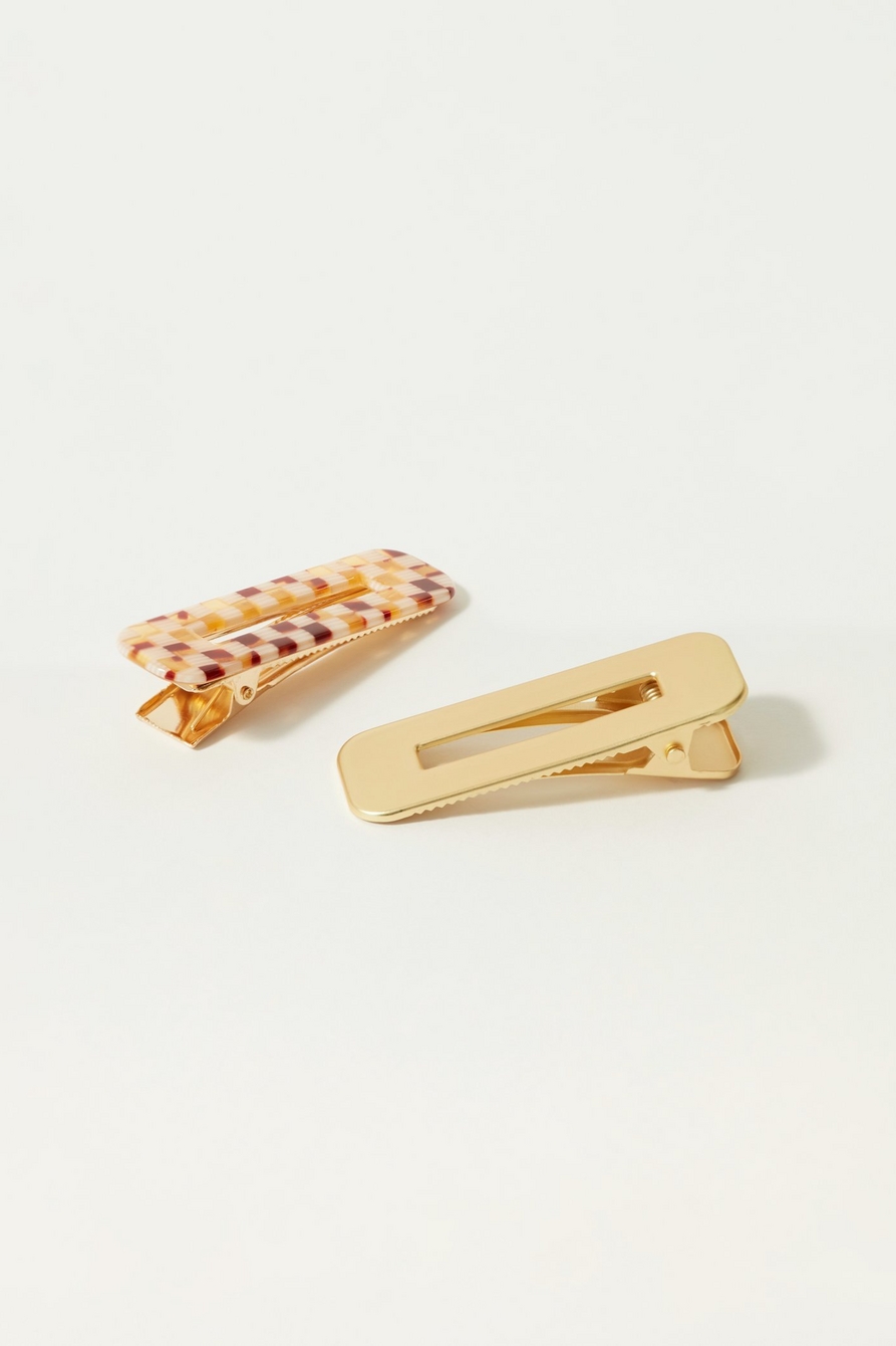 gold and mini check barrette set